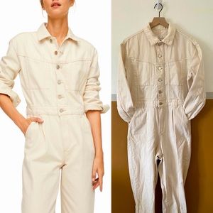 Mango “ Gillian Denim Jumpsuit “ in Light Beige